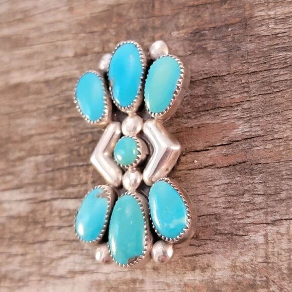 Zuni Julie Ondelacy Lahi Sterling Native American Turquoise Dual Pendant Brooch - Picture 5 of 7
